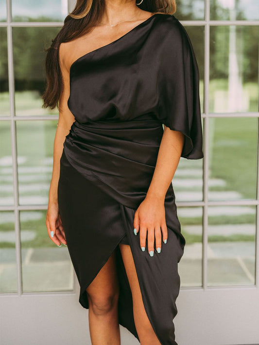 Women's OneShoulder Satin Midi Dress - Ebonys Beauty Brand