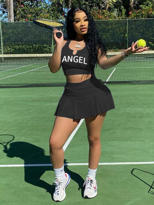 Women's 2 Piece Sleeveless Tank Crop Top & Pleated Mini Skirt - Ebonys Beauty Brand