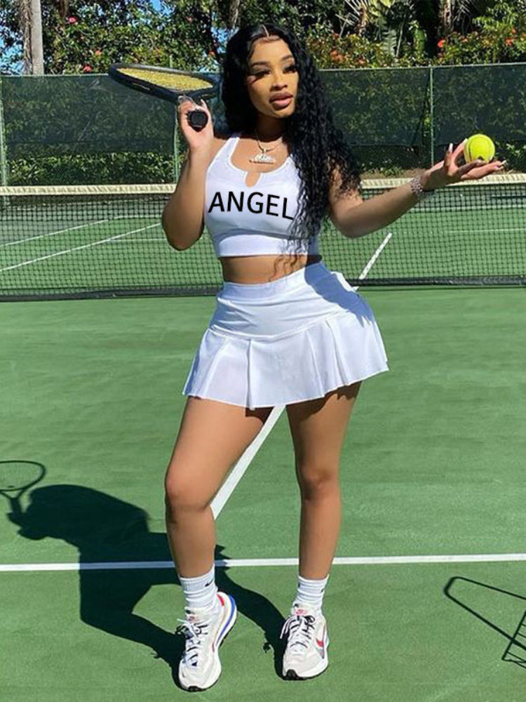 Women's 2 Piece Sleeveless Tank Crop Top & Pleated Mini Skirt - Ebonys Beauty Brand