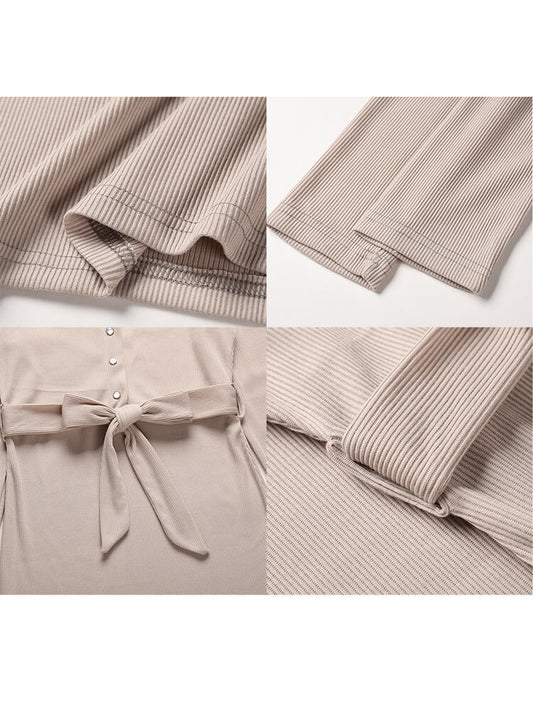 Women's Long Sleeve Button V Neck Knit Dress - Ebonys Beauty Brand