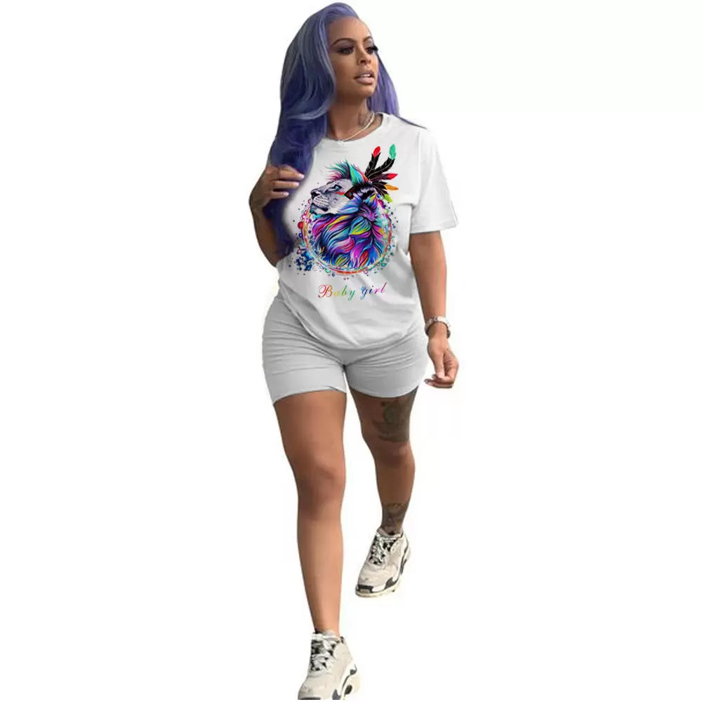 Women's 2pc White Shorts Set Lion - Ebonys Beauty Brand