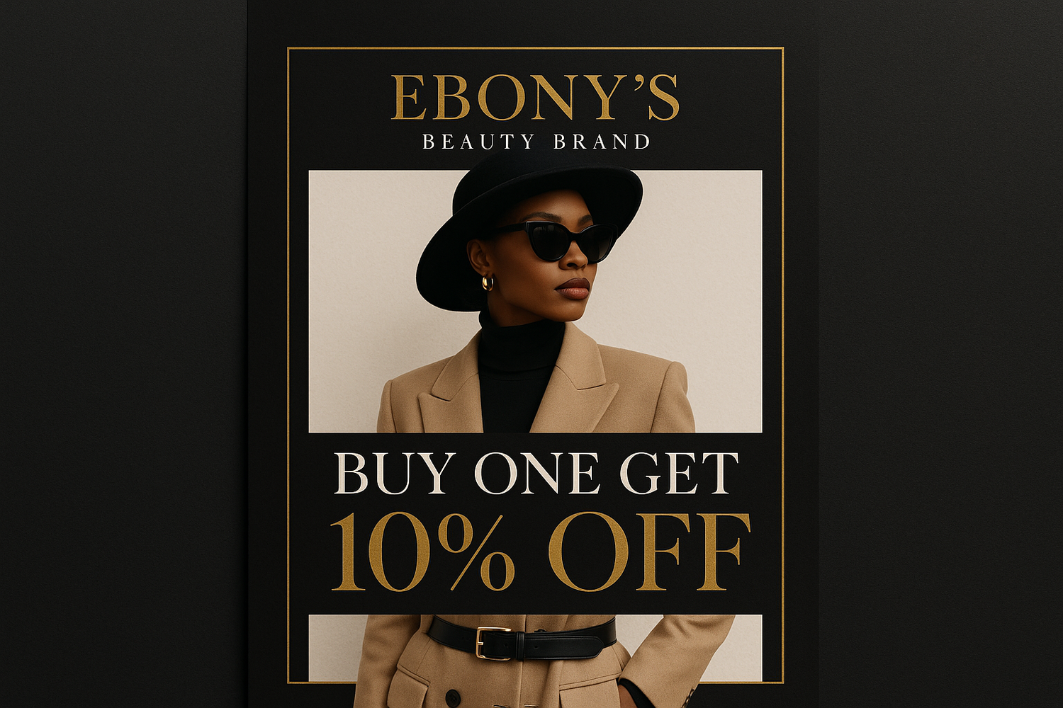 Sexy woman fashion with buy one get 10% off flyer For Ebony's Beauty Brand 