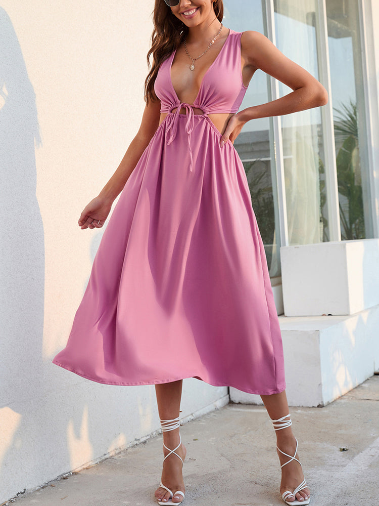 Women's Pink Summer Drawstring Dress - Ebonys Beauty Brand