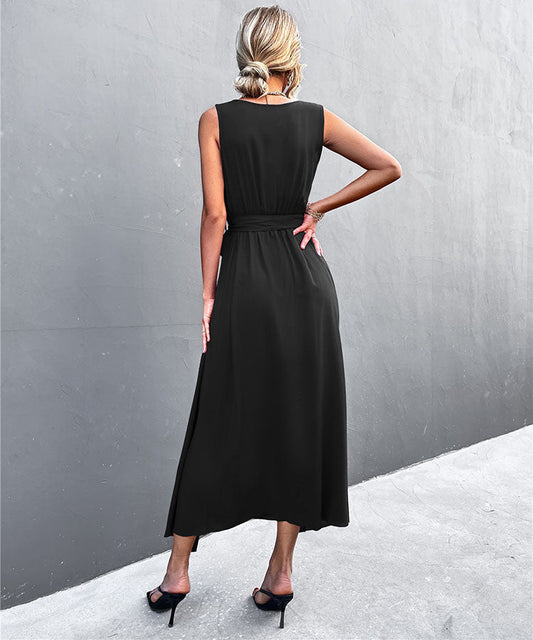 Women's V Neck Slit Sleeveless Midi Dresses - Ebonys Beauty Brand