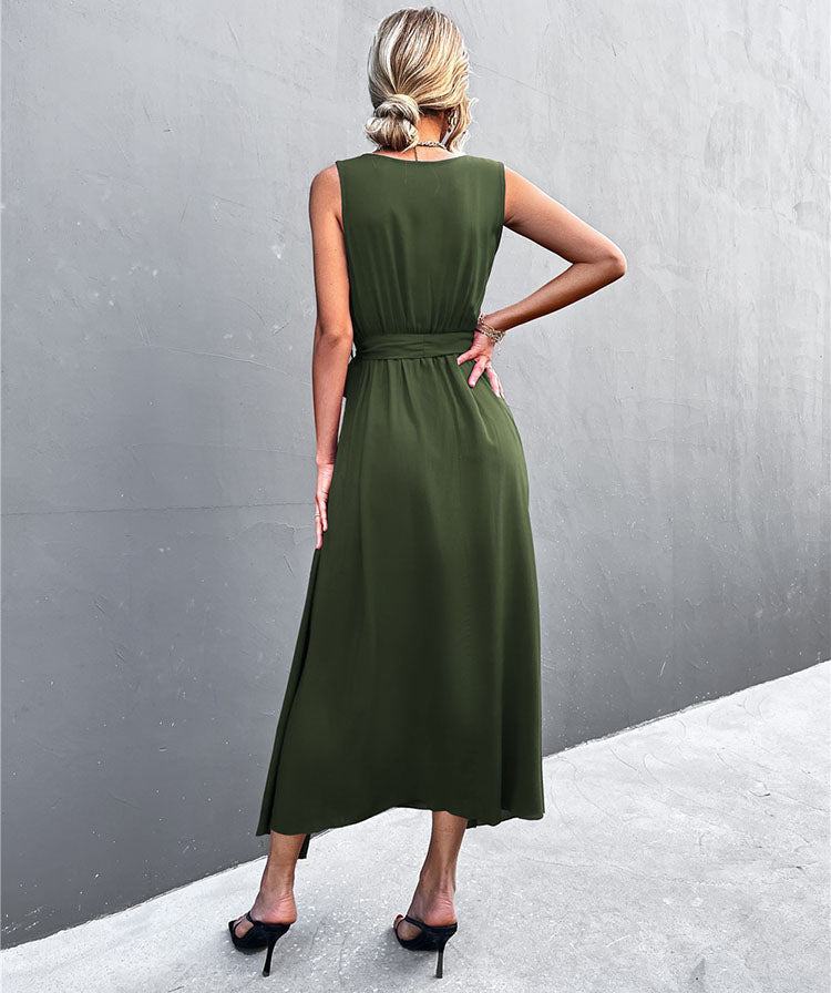 Women's V Neck Slit Sleeveless Midi Dresses - Ebonys Beauty Brand