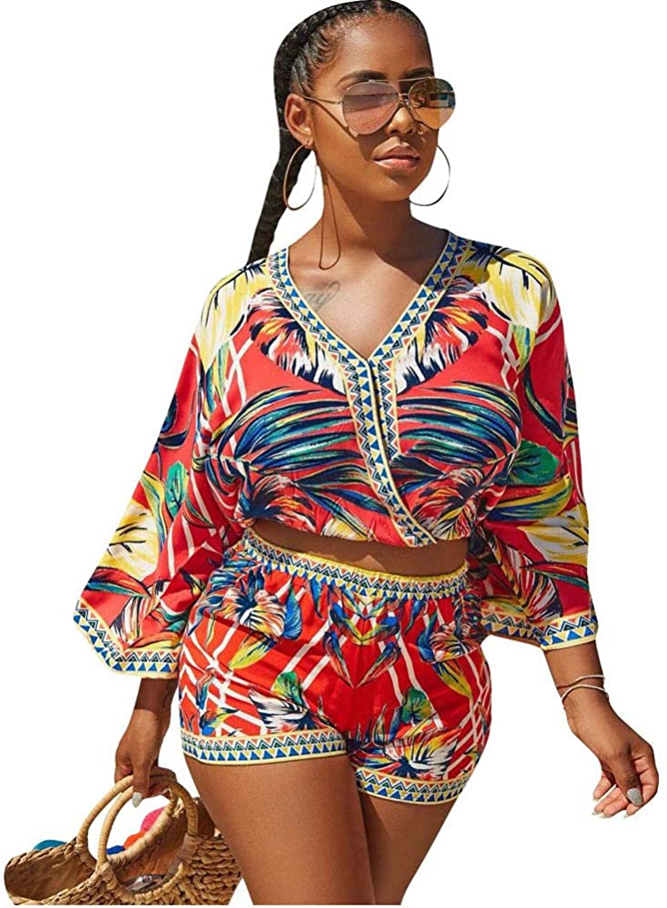 Women's 2PC Tropical Shorts Set Plus - Ebonys Beauty Brand