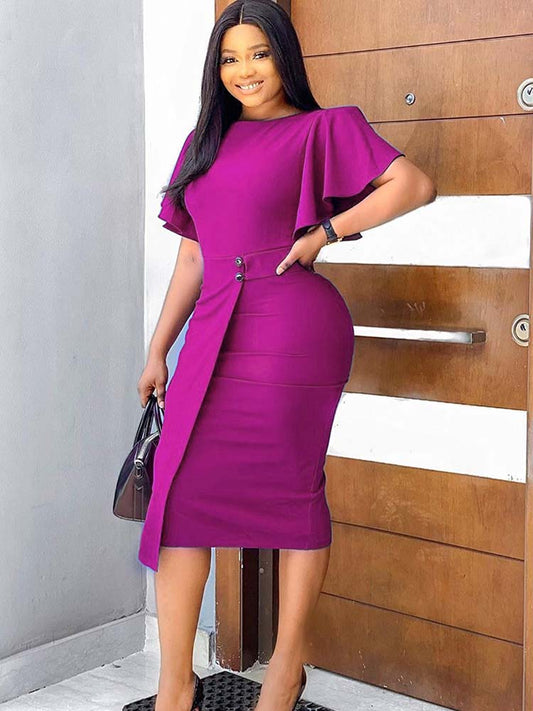 Women's Flared Short Sleeve Bodycon Elegant Dresses - Ebonys Beauty Brand