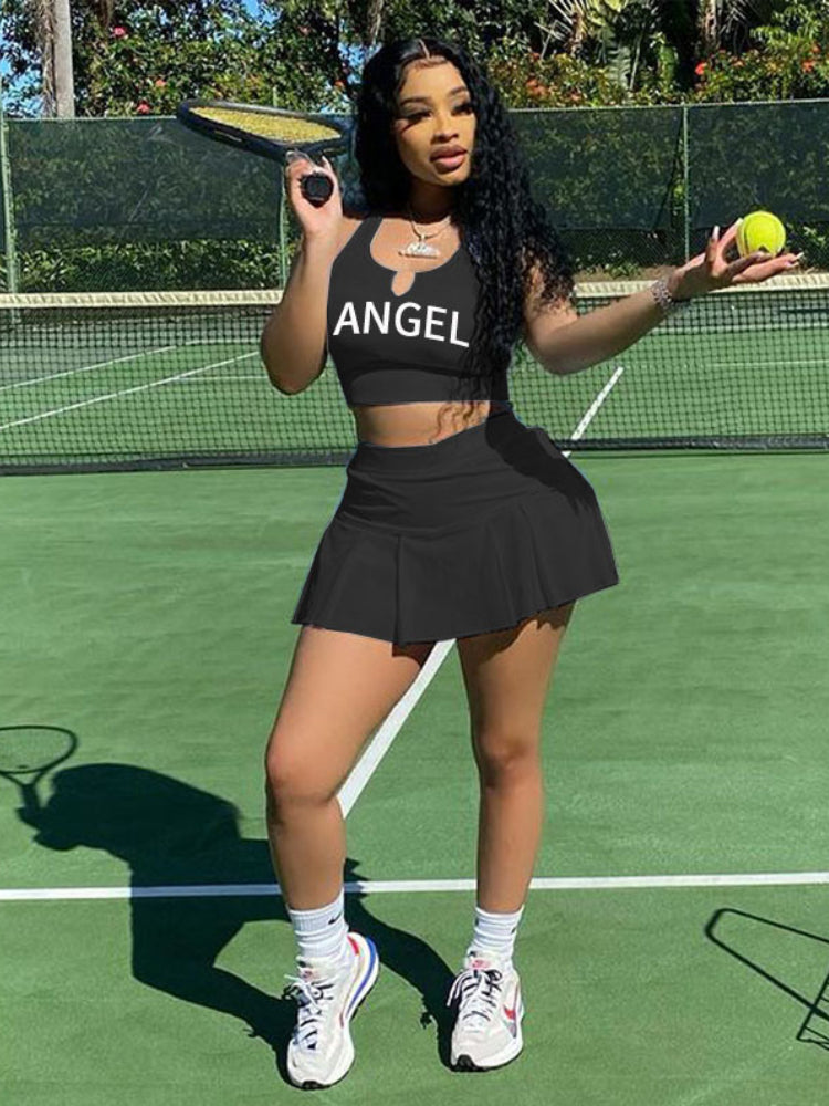 Women's 2 Piece Sleeveless Tank Crop Top & Pleated Mini Skirt - Ebonys Beauty Brand