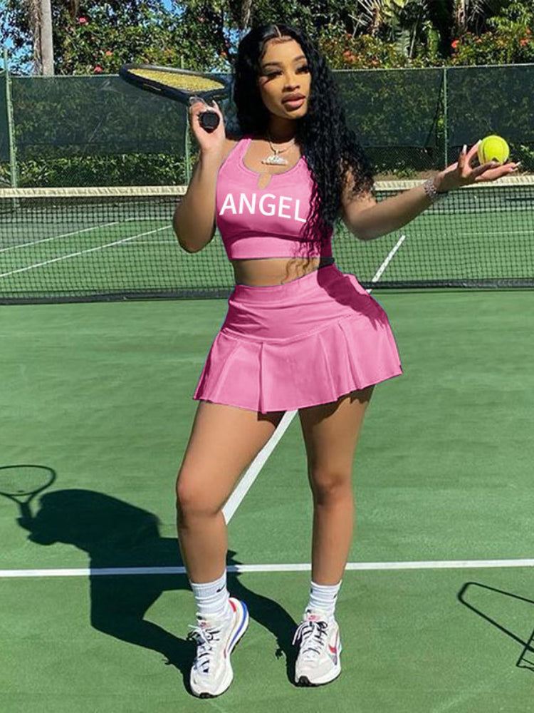 Women's 2 Piece Sleeveless Tank Crop Top & Pleated Mini Skirt - Ebonys Beauty Brand