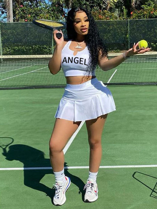 Women's 2 Piece Sleeveless Tank Crop Top & Pleated Mini Skirt - Ebonys Beauty Brand