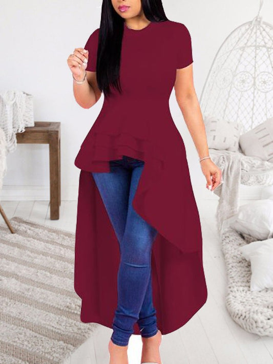 Women's Unique Ruffle Short Sleeve Bodycon Peplum Shirt Dress - Ebonys Beauty Brand