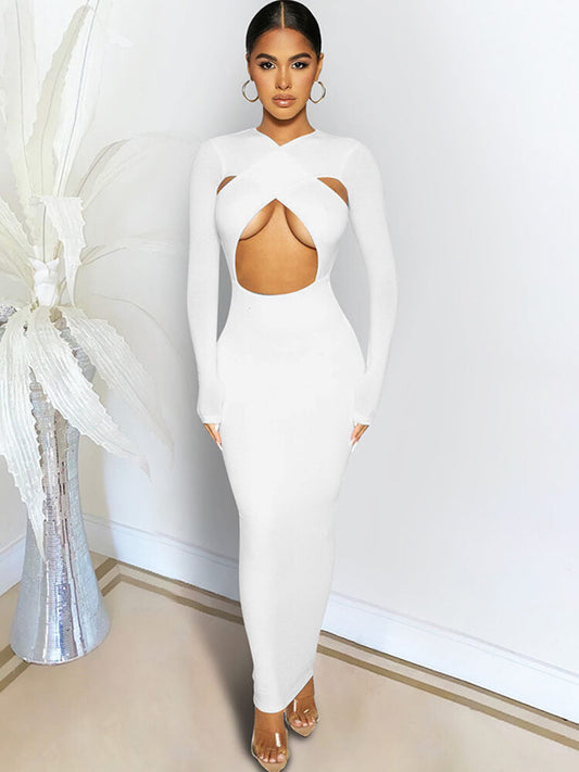 Women's Criss Cross Long Sleeve Cut Out Maxi Dress - Ebonys Beauty Brand