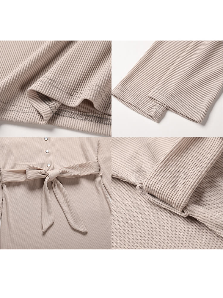 Women's Long Sleeve Button V Neck Knit Dress - Ebonys Beauty Brand